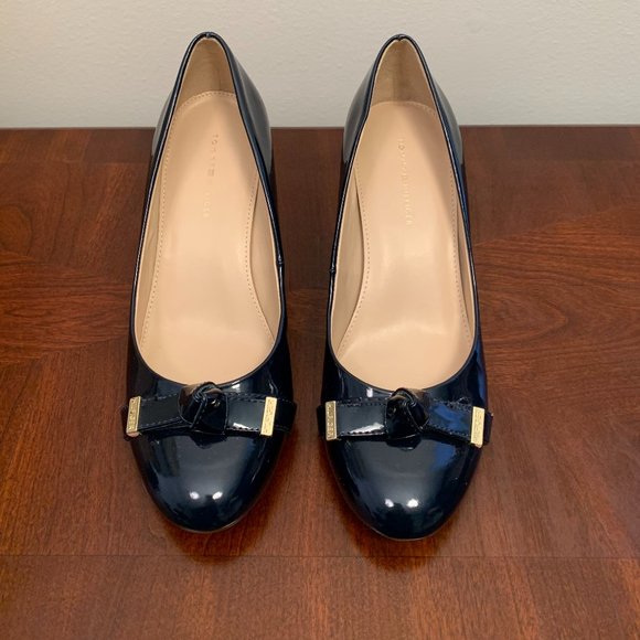 Hilfiger Navy Patent Heels, Knotted Bow - Picture 2 of 10
